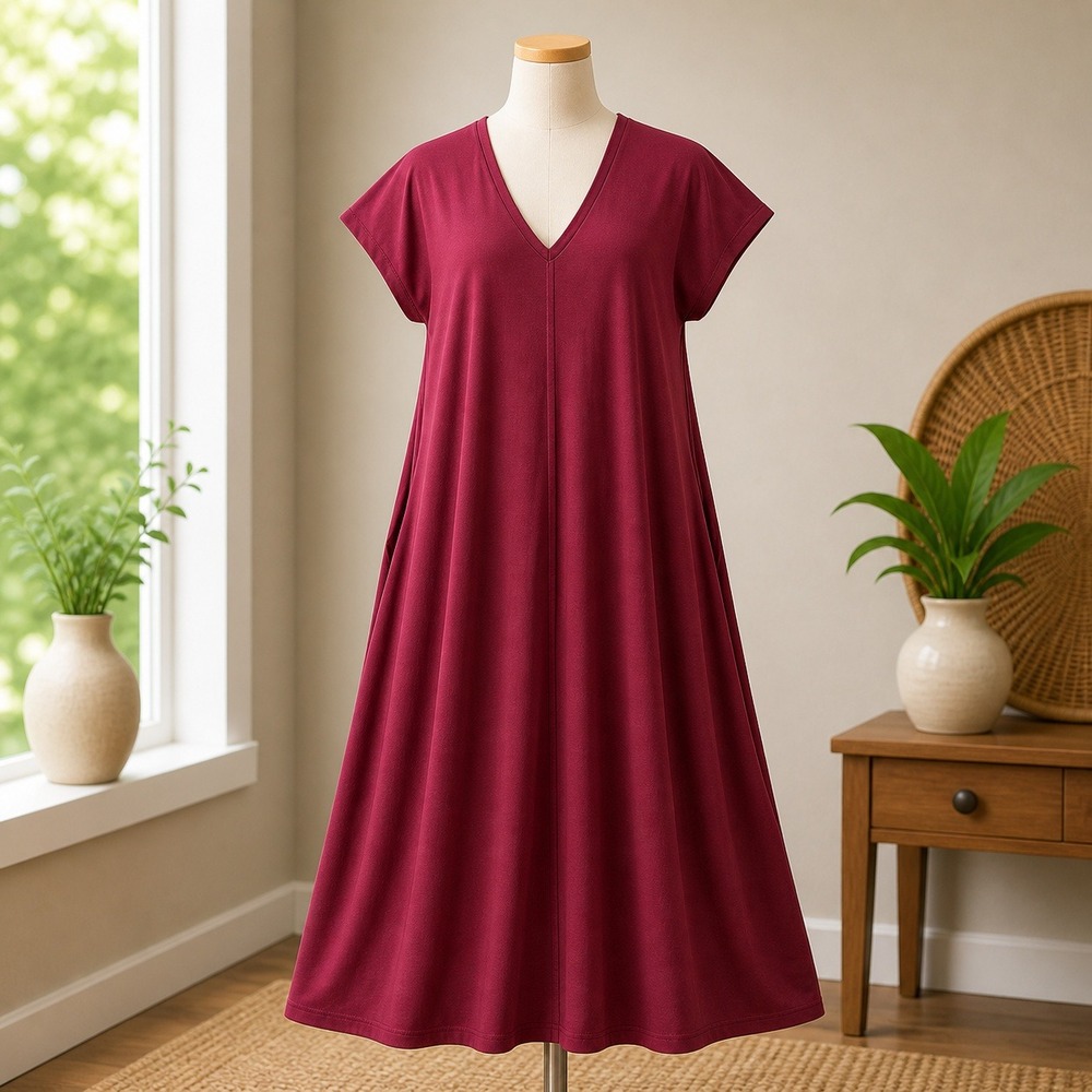 Peace Love World Womens Burgundy V-Neck Short Sleeve Maxi Dress Wine Large‎